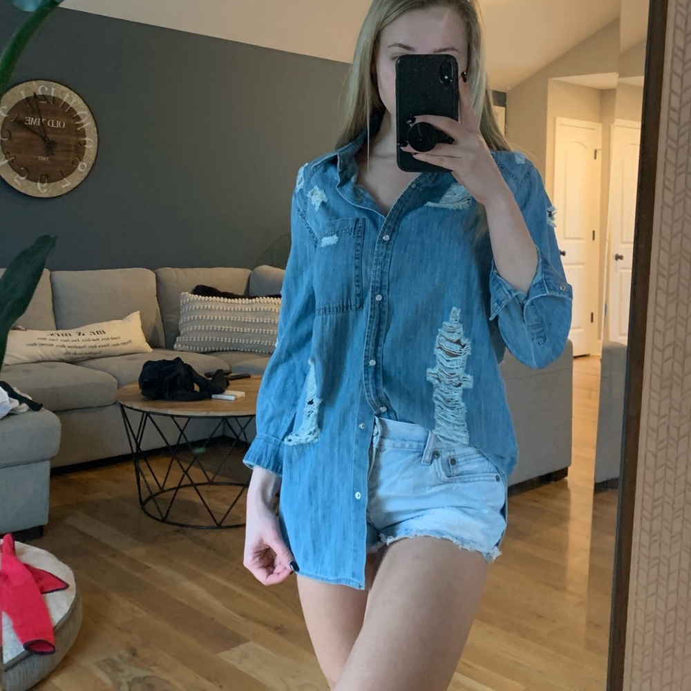 Distressed Button Down